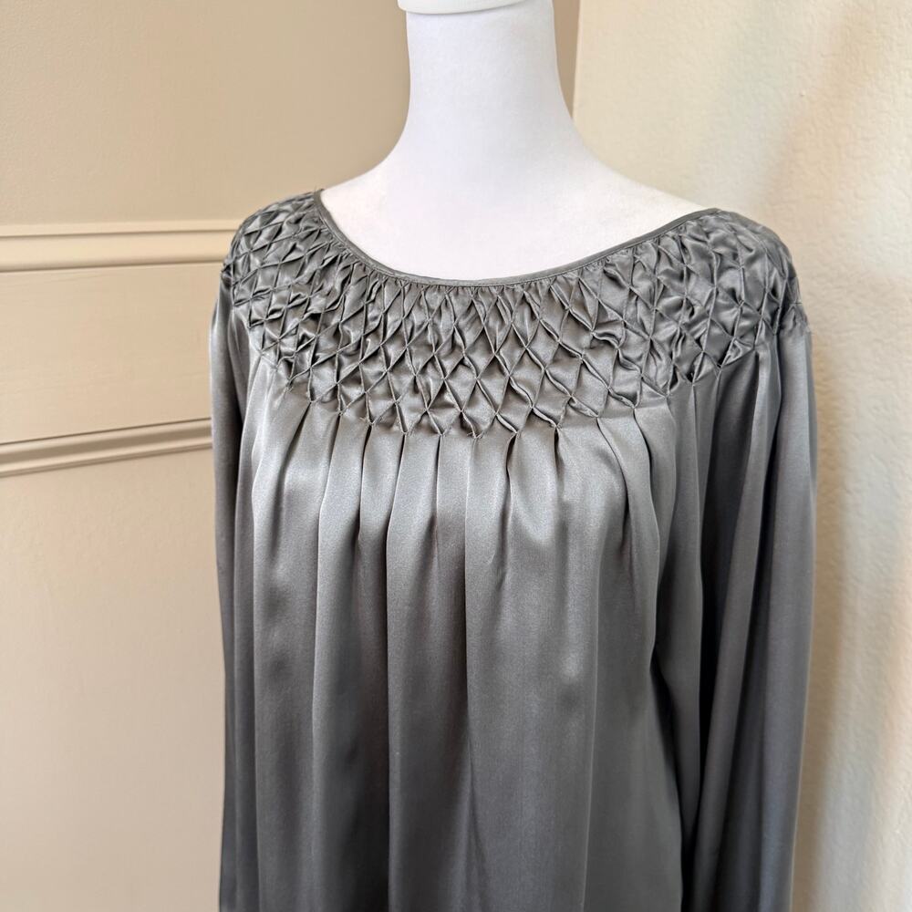 Sundance Charcoal Gray Silk Smocked Blouse Top XL